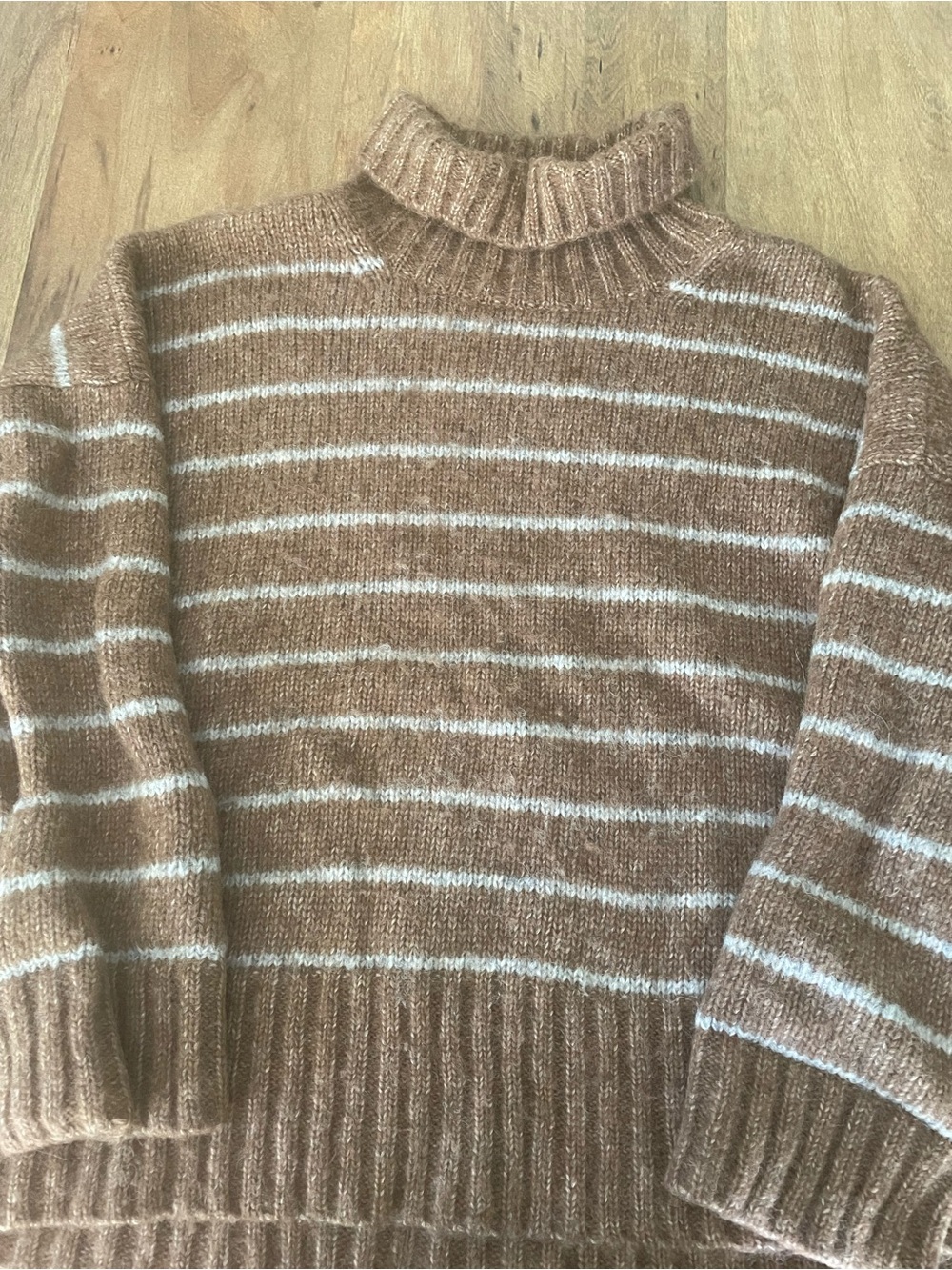 Christy Dawn Ingrid Toast Brown Cream Striped Turtleneck Sweater Medium Large